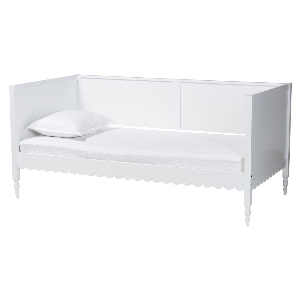 Roni Modern White Wood Twin Daybed with Scalloped Edges