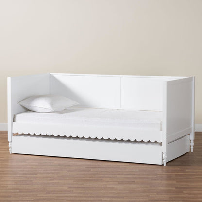 Roni Modern White Scalloped Wood Twin Daybed with Trundle