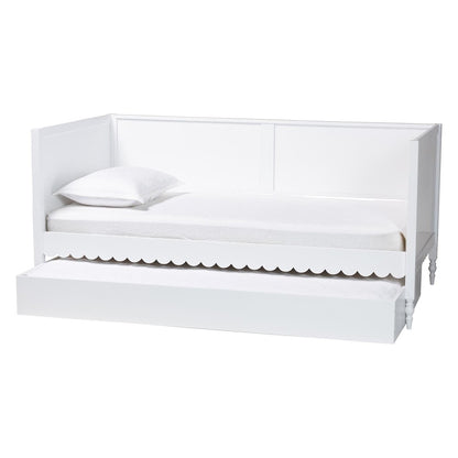 Roni Modern White Scalloped Wood Twin Daybed with Trundle