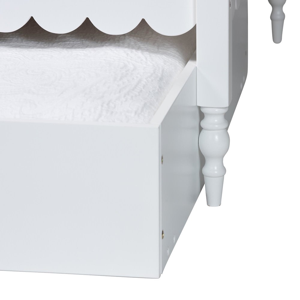 Roni Modern White Scalloped Wood Twin Daybed with Trundle