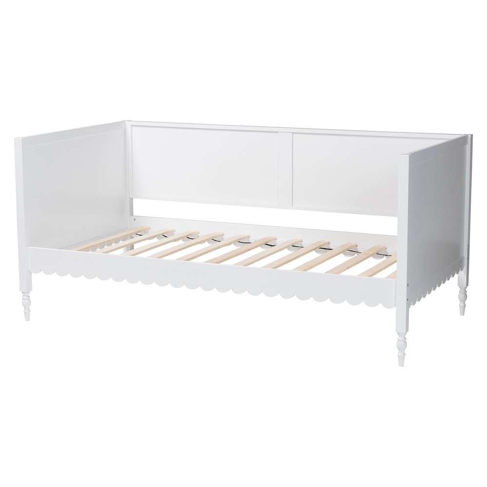 Roni Modern White Wood Twin Daybed with Scalloped Edges