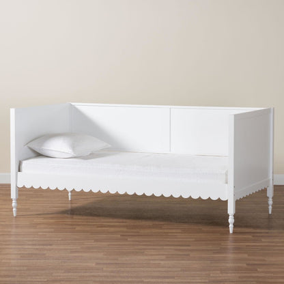 Roni Modern White Wood Twin Daybed with Scalloped Edges