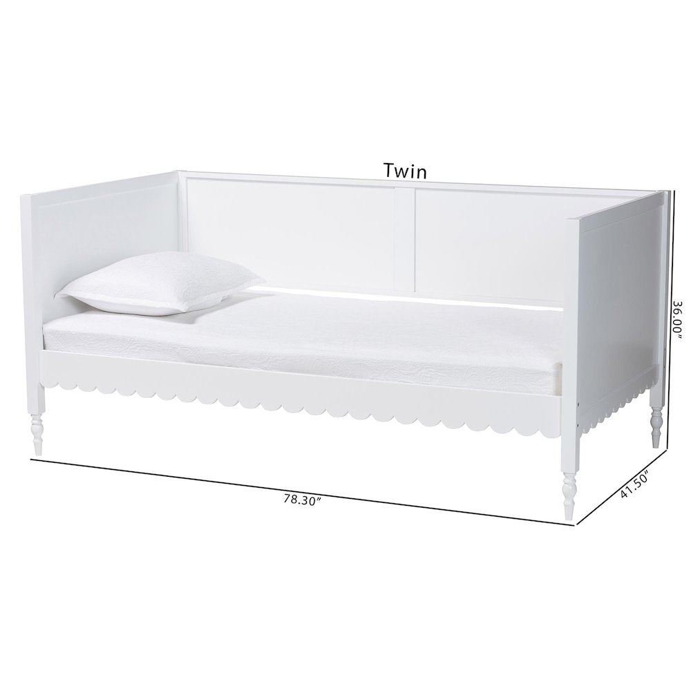 Roni Modern White Wood Twin Daybed with Scalloped Edges