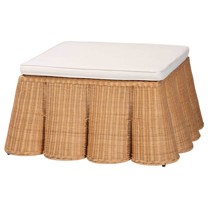 Palm Scallop Natural Rattan Ottoman with Cushion