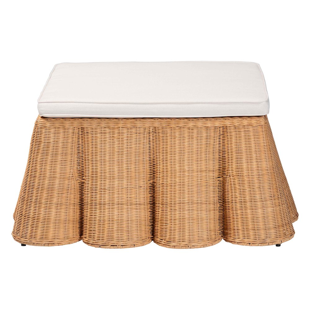 Palm Scallop Natural Rattan Ottoman with Cushion