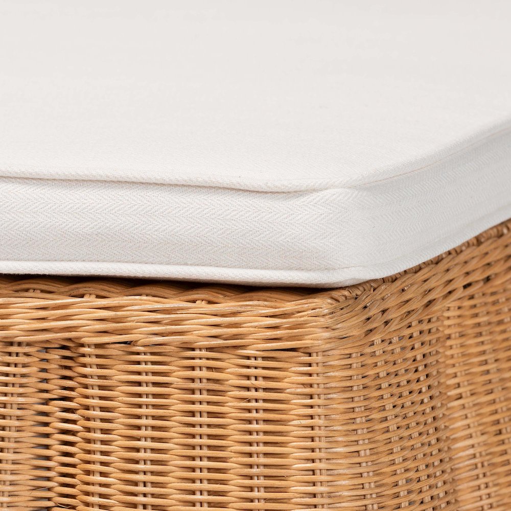 Palm Scallop Natural Rattan Ottoman with Cushion