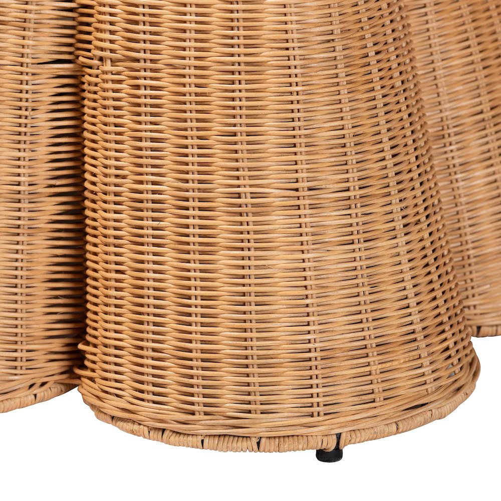 Palm Scallop Natural Rattan Ottoman with Cushion