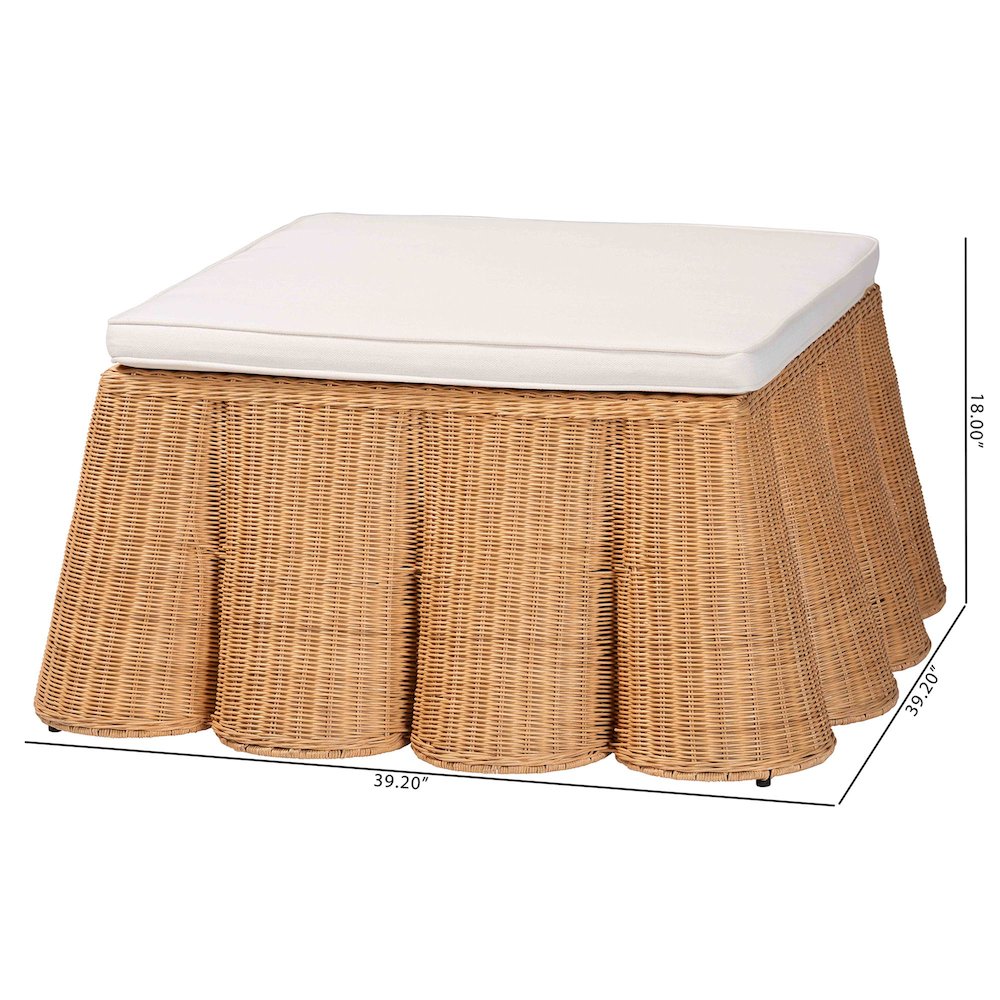 Palm Scallop Natural Rattan Ottoman with Cushion