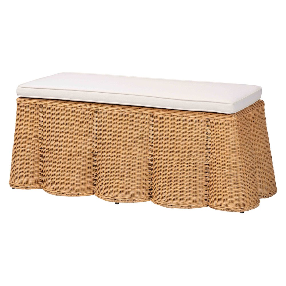 Palm Scallop Natural Rattan Ottoman
