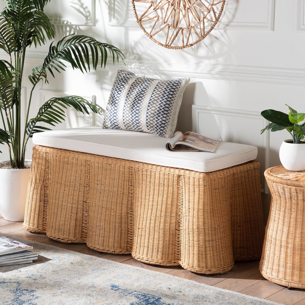 Palm Scallop Natural Rattan Ottoman