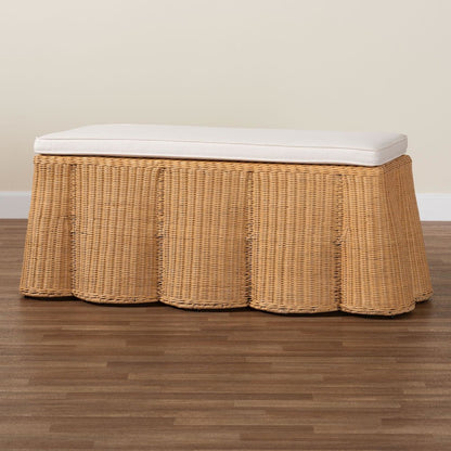 Palm Scallop Natural Rattan Ottoman