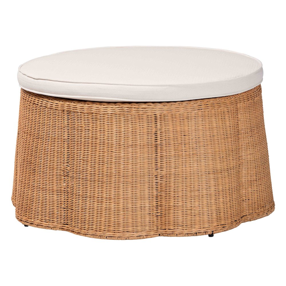 Palm Scallop Natural Rattan Ottoman