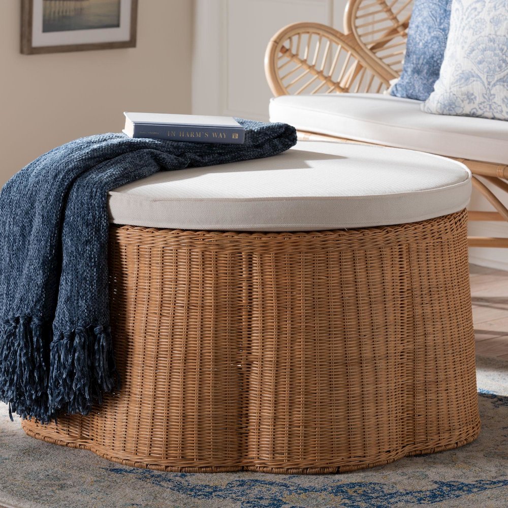 Palm Scallop Natural Rattan Ottoman