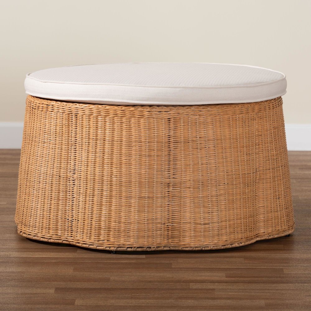 Palm Scallop Natural Rattan Ottoman