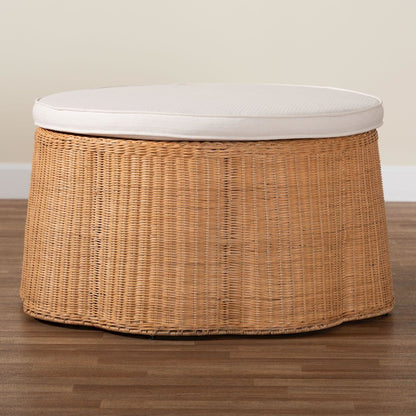 Palm Scallop Natural Rattan Ottoman