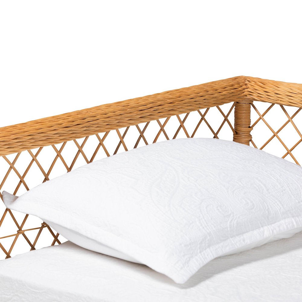 Natural Rattan Daybed - Handwoven Sofa Bed Frame with Scalloped Edge