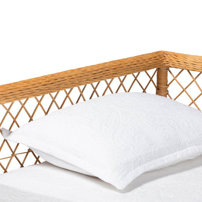 Natural Rattan Daybed - Handwoven Sofa Bed Frame with Scalloped Edge