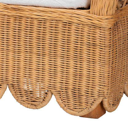 Natural Rattan Daybed - Handwoven Sofa Bed Frame with Scalloped Edge