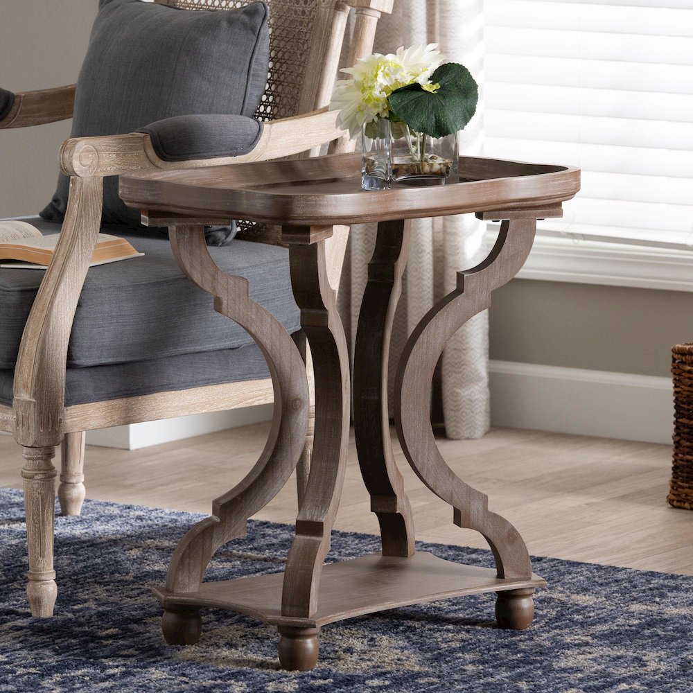 Yannick French Country Antique Brown Wood End Table