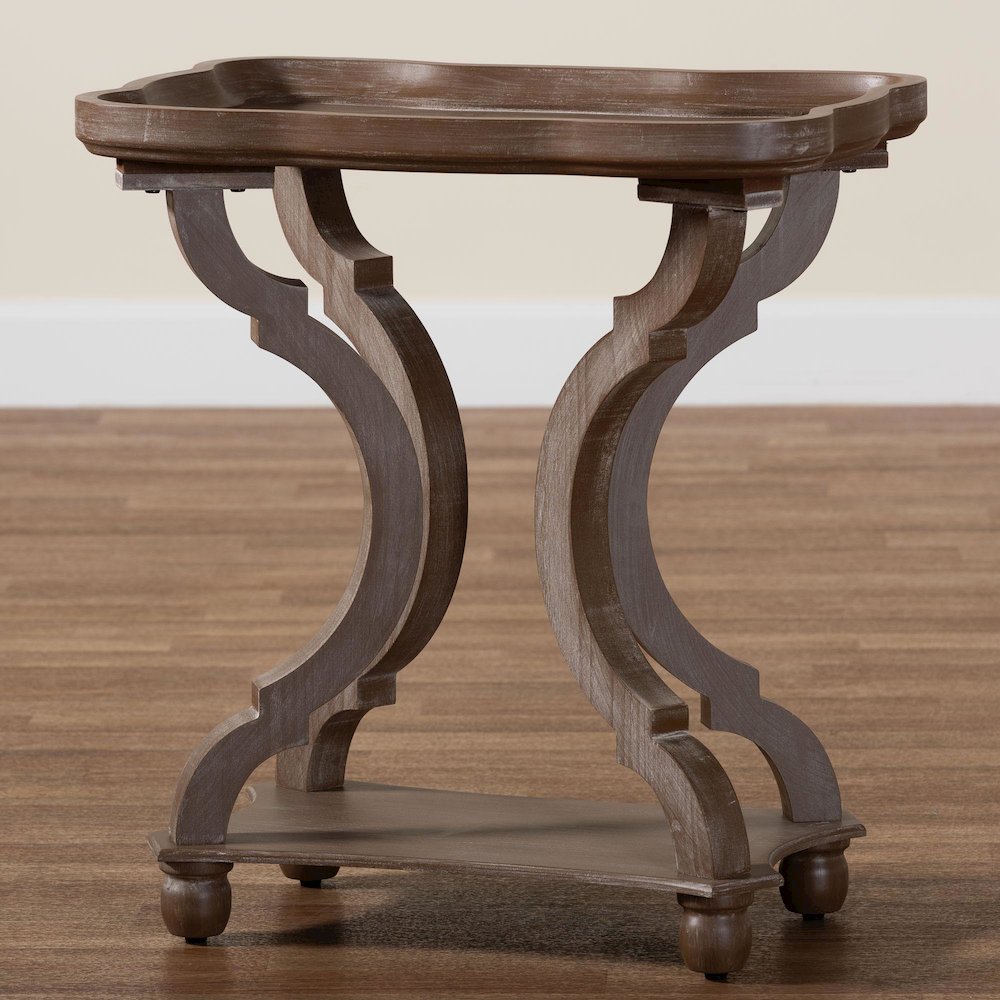 Yannick French Country Antique Brown Wood End Table