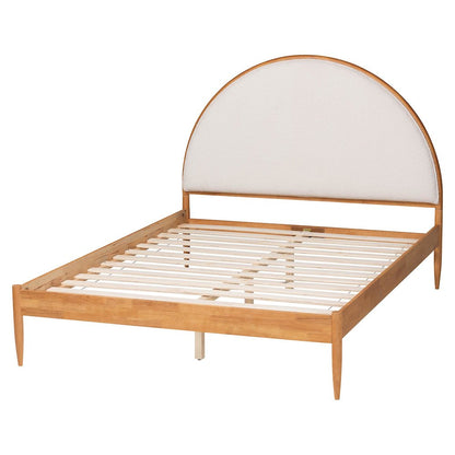 Dawson Japandi Cream Teddy Fabric and Oak Brown Wood Queen Bed
