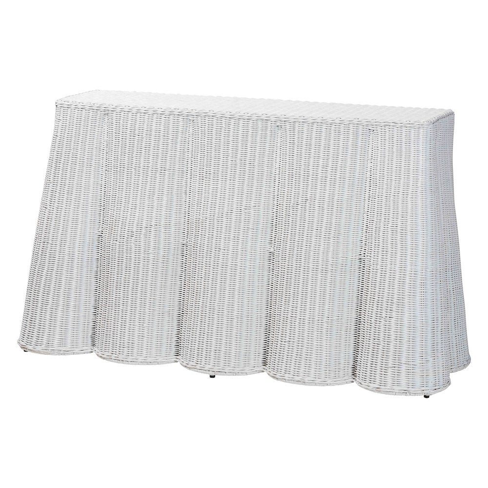 Palm Bohemian White Scallop Rattan Console Table