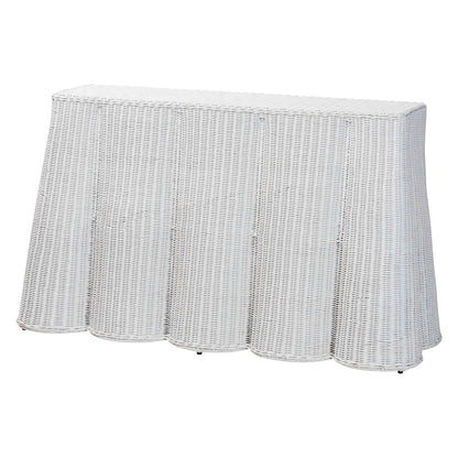 Palm Bohemian White Scallop Rattan Console Table