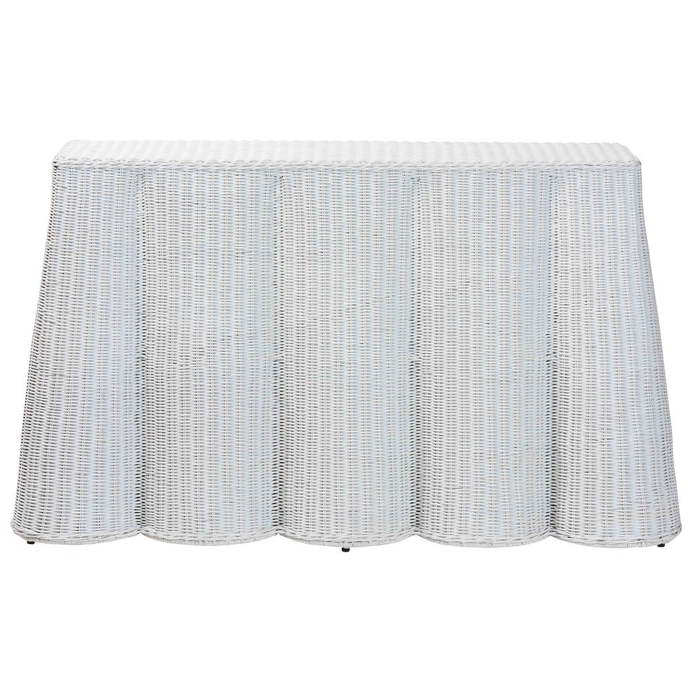 Palm Bohemian White Scallop Rattan Console Table