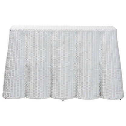 Palm Bohemian White Scallop Rattan Console Table