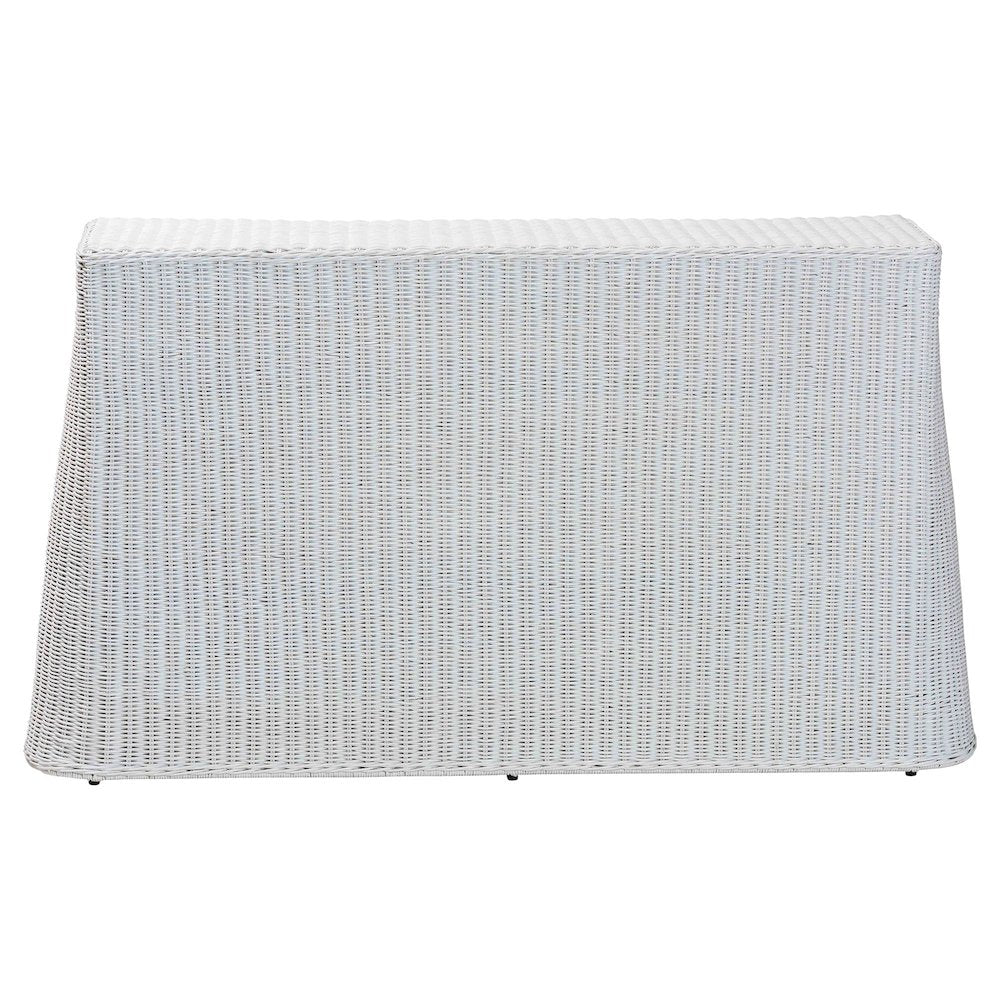 Palm Bohemian White Scallop Rattan Console Table