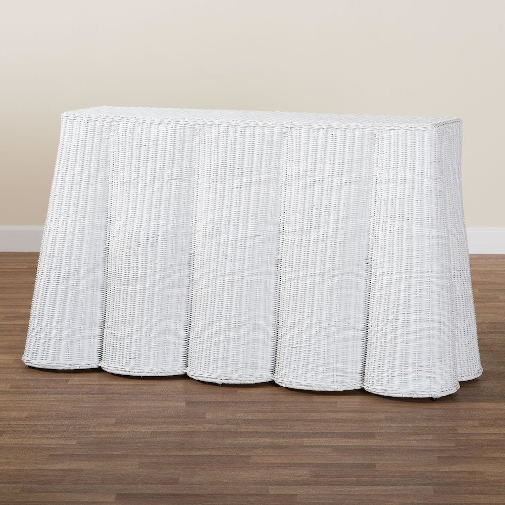 Palm Bohemian White Scallop Rattan Console Table