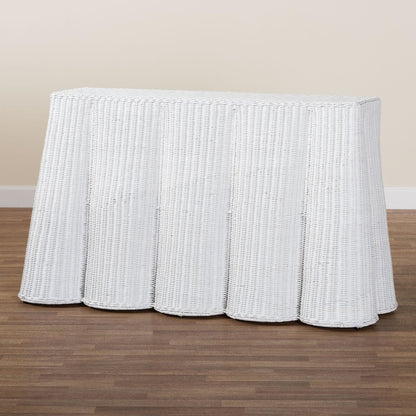 Palm Bohemian White Scallop Rattan Console Table