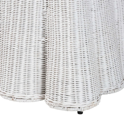 Palm Bohemian White Scallop Rattan Ottoman