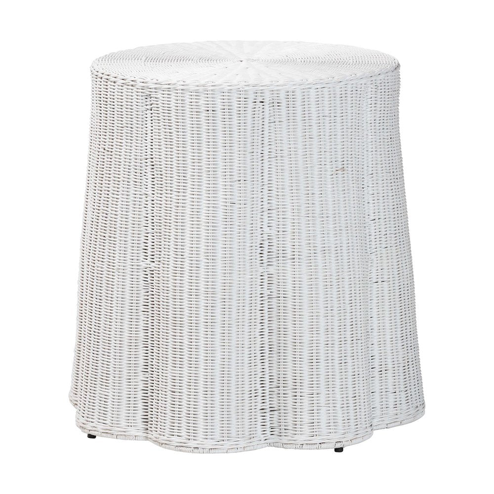 Palm Bohemian White Scalloped Rattan Console Table