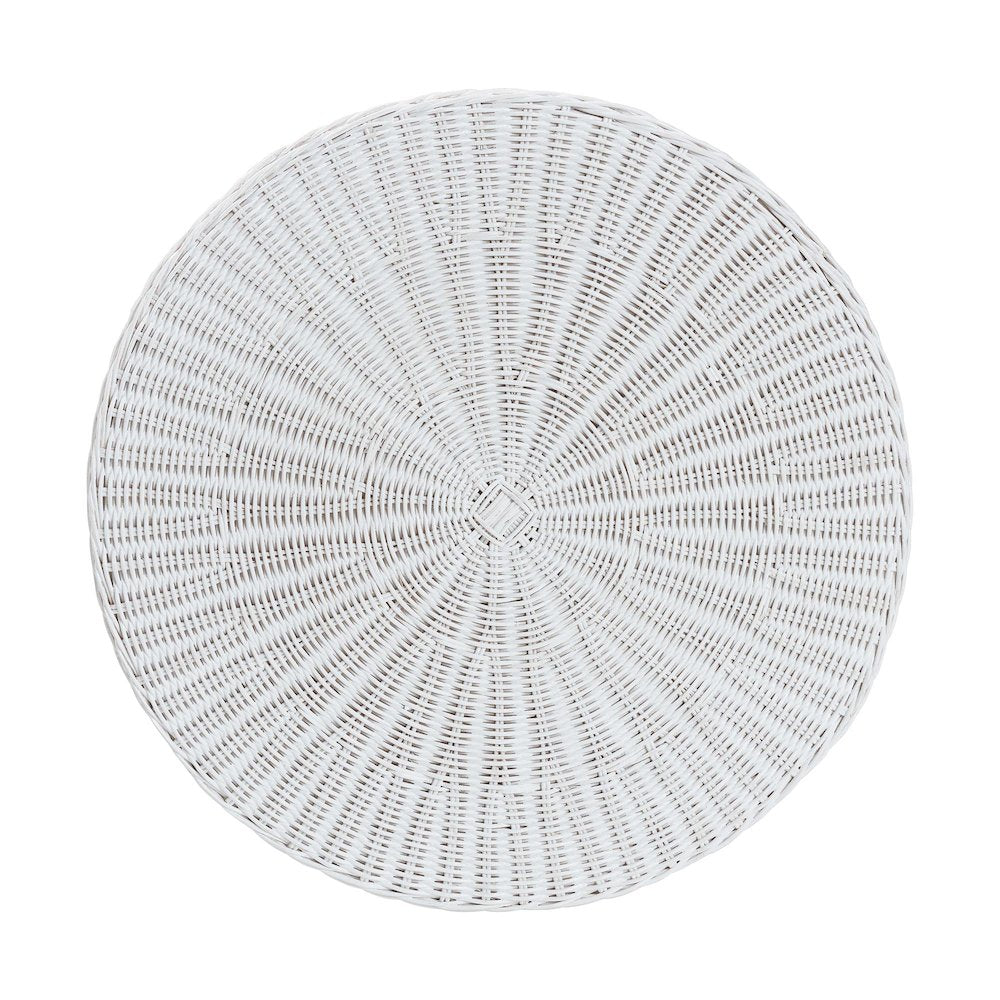 Palm Bohemian White Scalloped Rattan Console Table