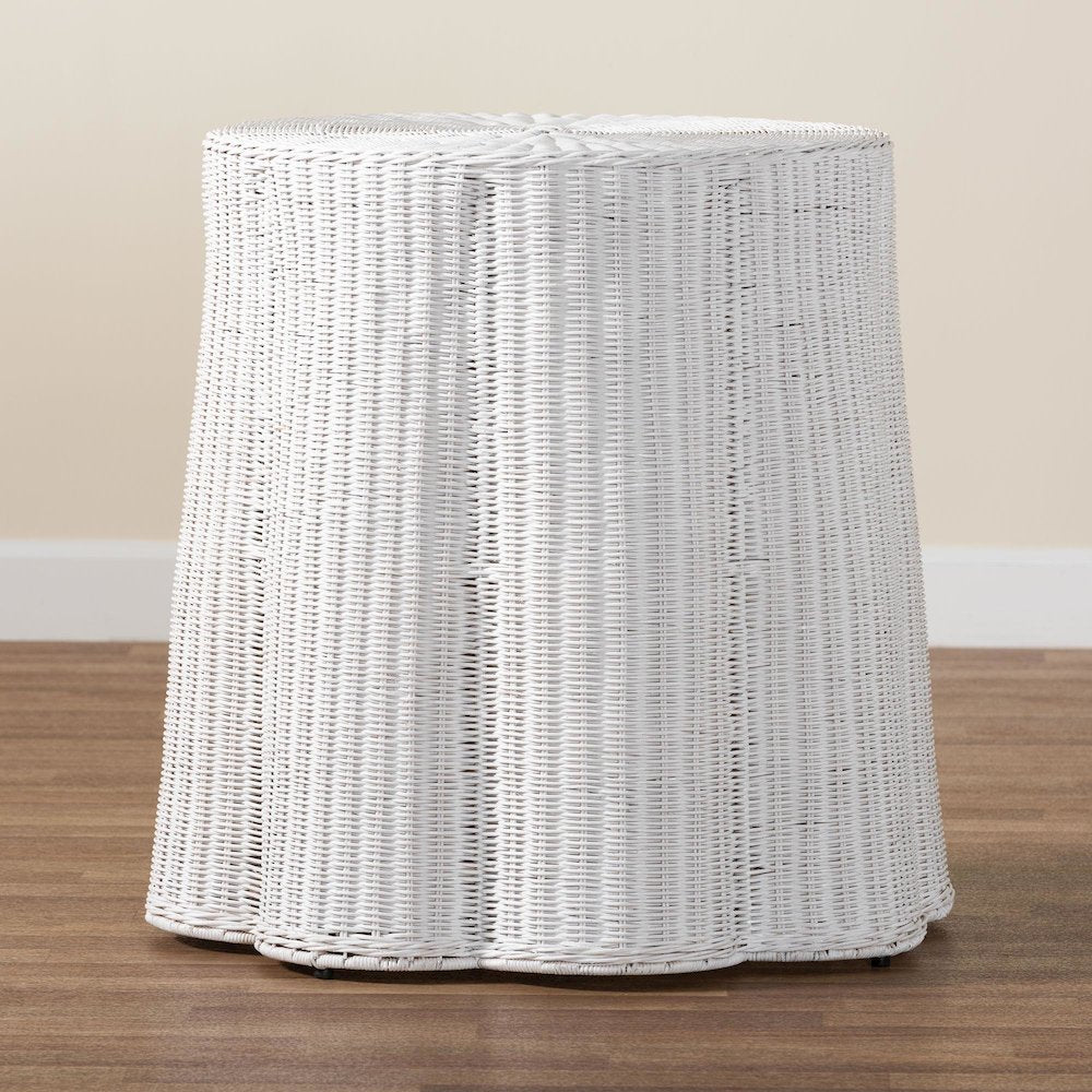Palm Bohemian White Scalloped Rattan Console Table