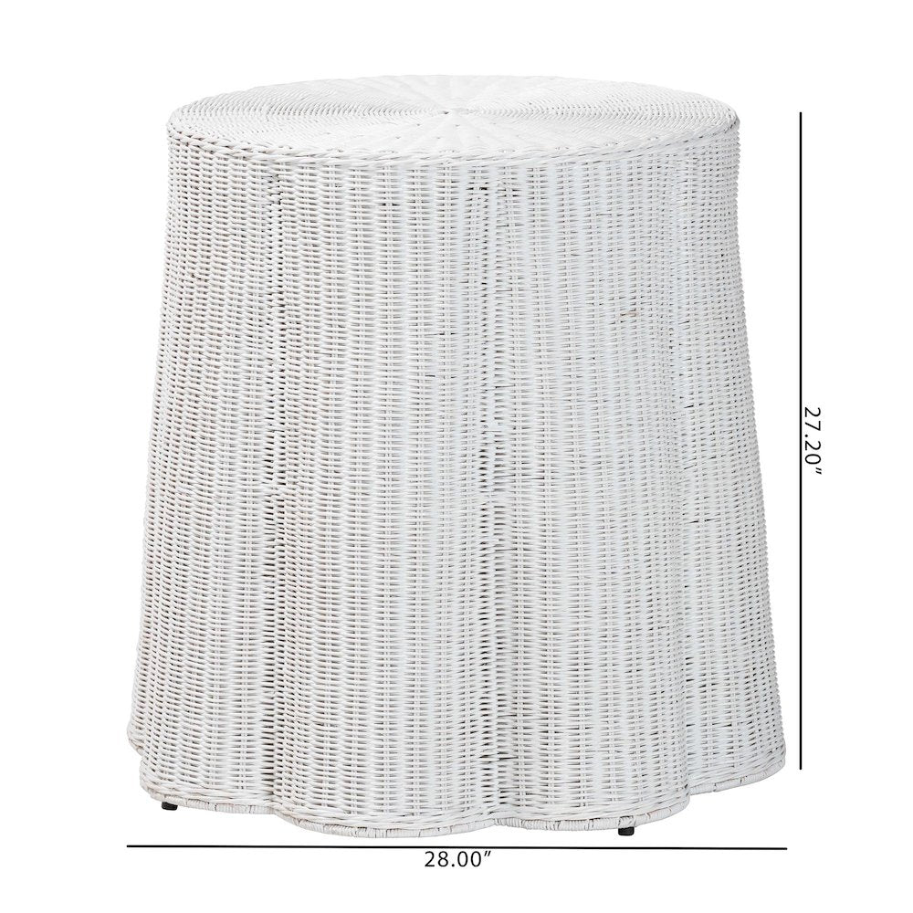 Palm Bohemian White Scalloped Rattan Console Table