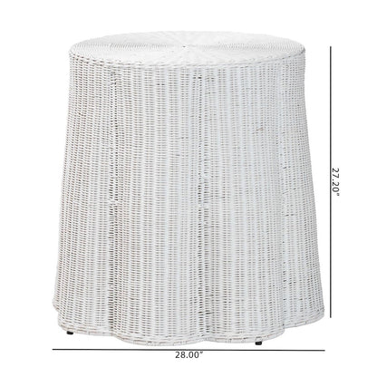 Palm Bohemian White Scalloped Rattan Console Table