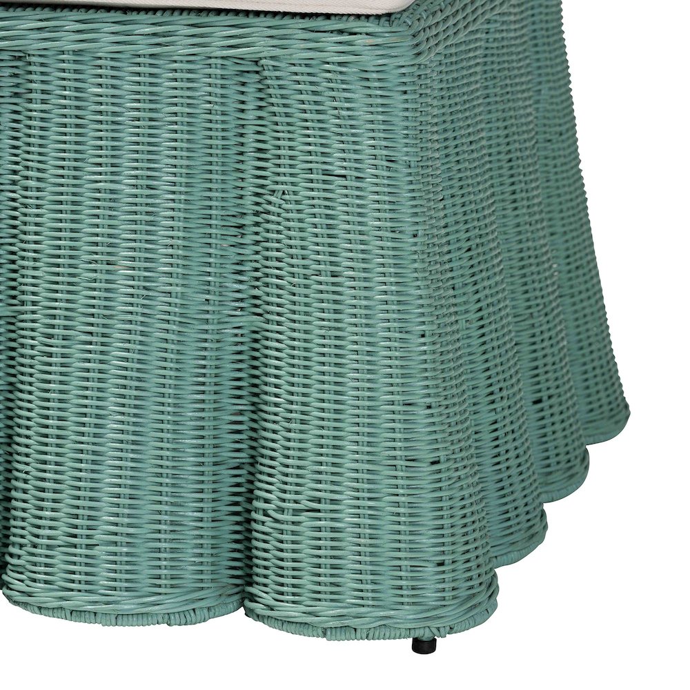 Palm Bohemian Seafoam Green Scallop Rattan Ottoman