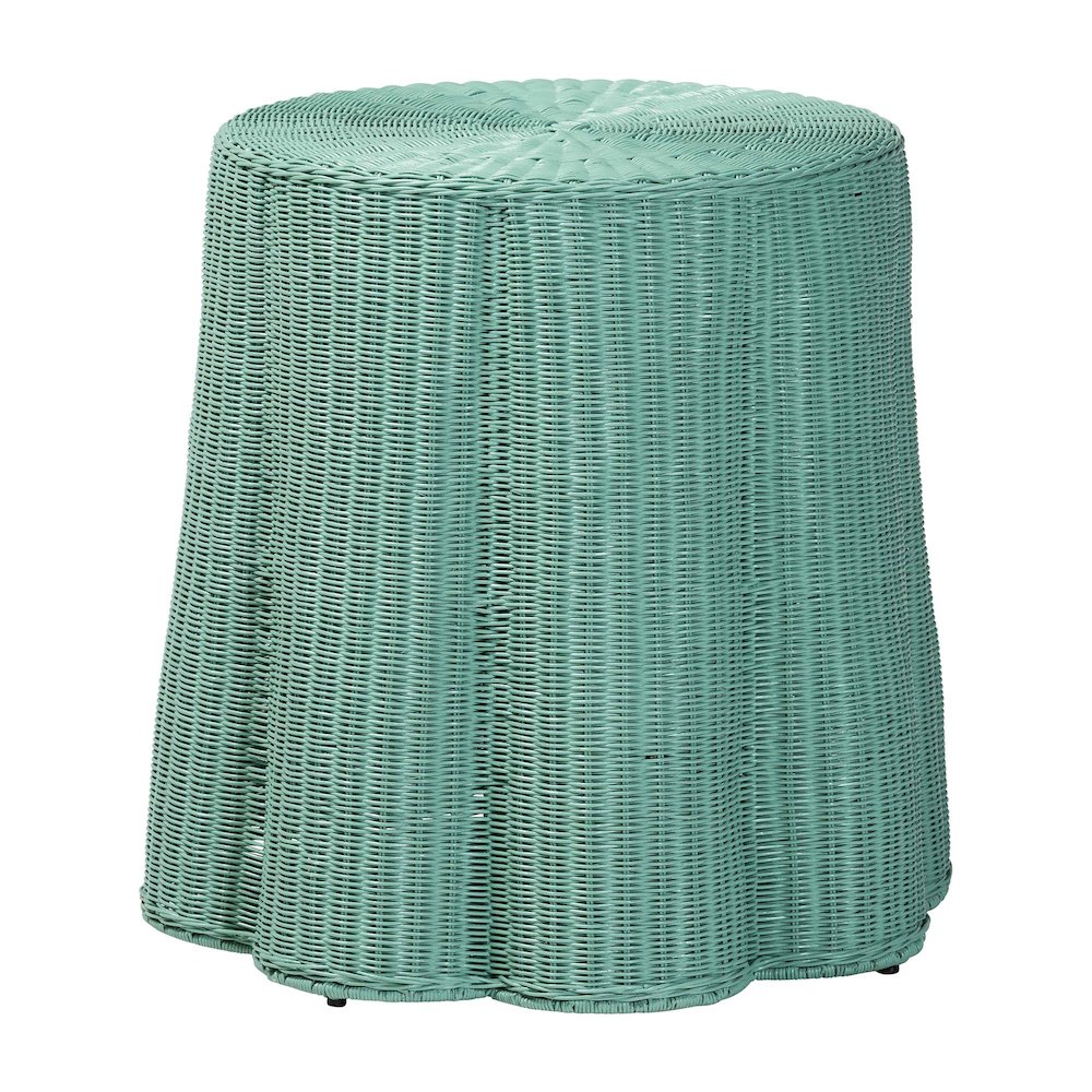 Palm Scallop Natural Rattan Console Table - Handwoven Wicker Round Accent Table