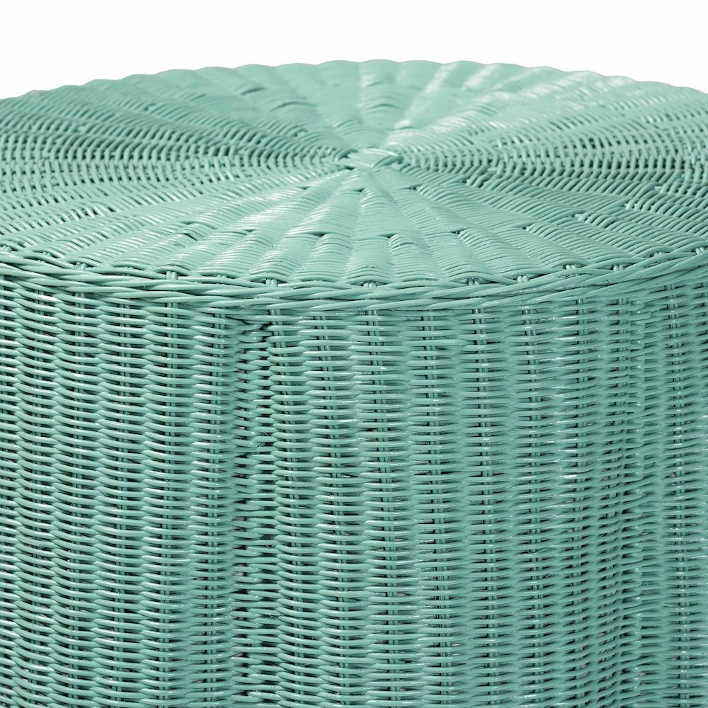 Palm Scallop Natural Rattan Console Table - Handwoven Wicker Round Accent Table