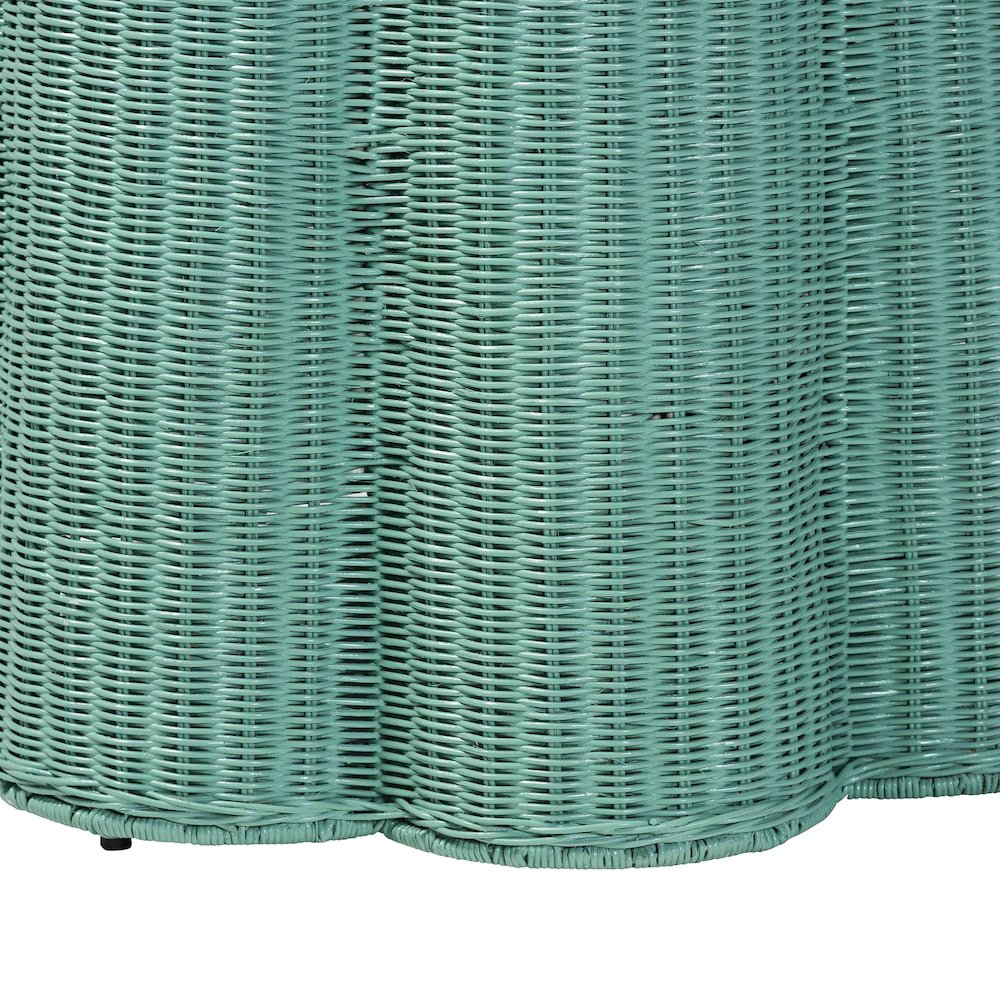 Palm Scallop Natural Rattan Console Table - Handwoven Wicker Round Accent Table