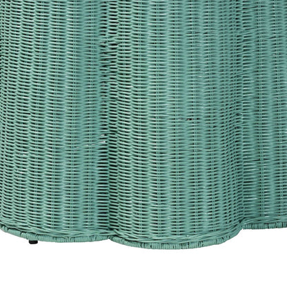 Palm Scallop Natural Rattan Console Table - Handwoven Wicker Round Accent Table