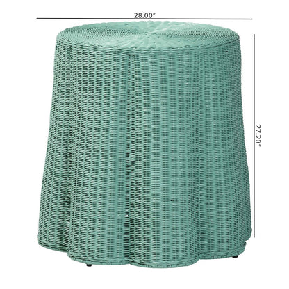 Palm Scallop Natural Rattan Console Table - Handwoven Wicker Round Accent Table