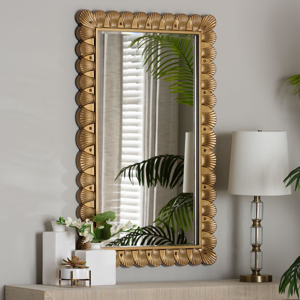 Vadim Antique Gold Wood Accent Mirror with Seashell Border