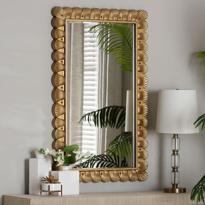 Vadim Antique Gold Wood Accent Mirror with Seashell Border