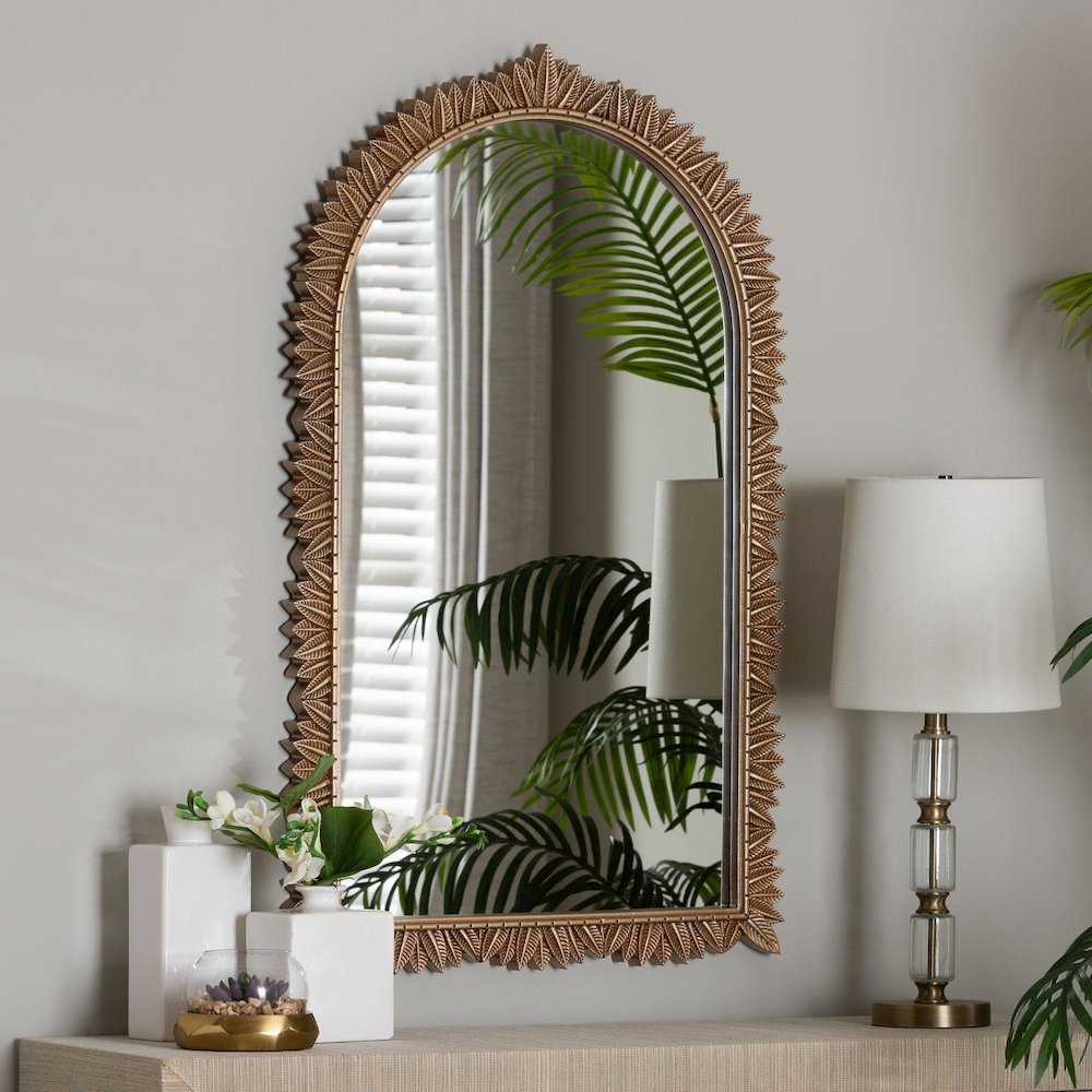 Baxton Studio Caitlin Antique Gold Finished Wood Arch Accent Wall Mirror