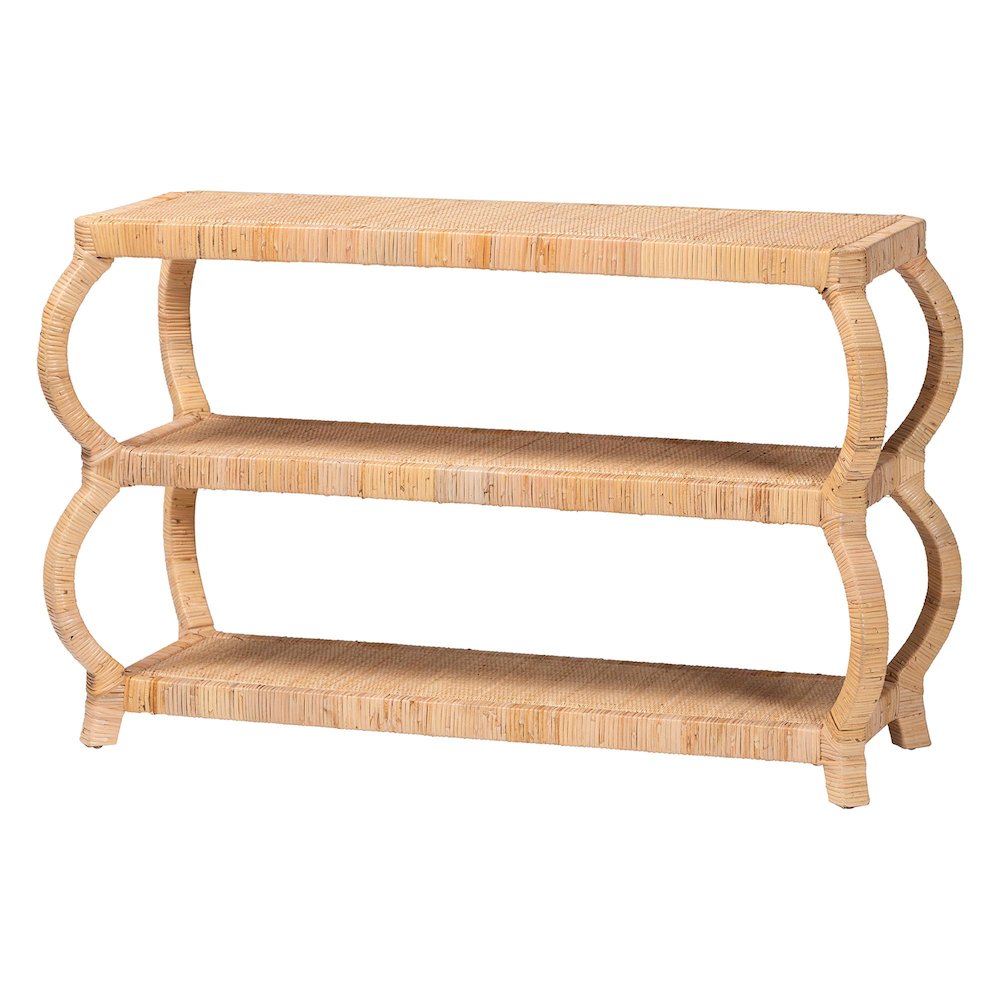 Dalida Bohemian Natural Rattan 3-Tier Console Table