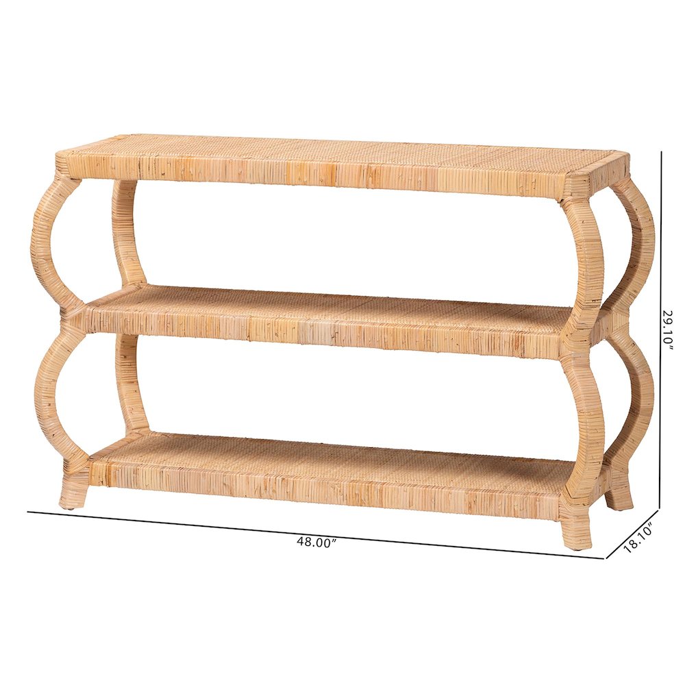 Dalida Bohemian Natural Rattan 3-Tier Console Table