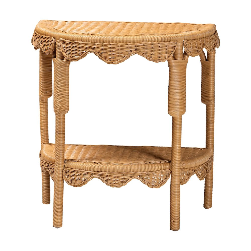 Paisley Bohemian Scallop Light Honey Rattan Console Table
